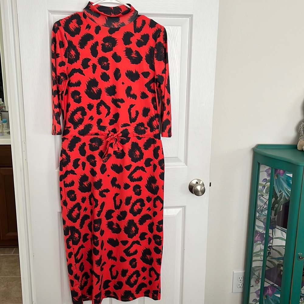 Red leopard print dress